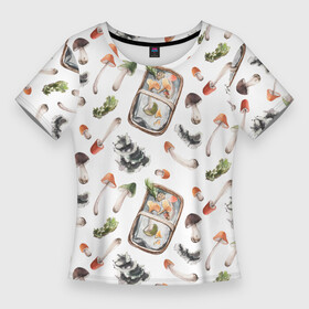 Женская футболка 3D Slim с принтом Узор Грибы и Корзины в Кировске,  |  | basket | mushrooms | summer | грибы | корзины | лето | узор