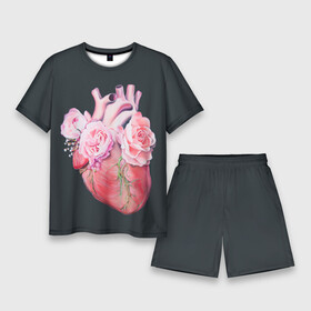 Мужской костюм с шортами 3D с принтом Сердце и Розы в Кировске,  |  | анатомическое сердце | розовые розы | розы | сердце | цветы