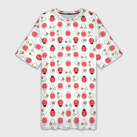 Платье-футболка 3D с принтом Забавные Божьи коровки на белом фоне в Кировске,  |  | beetles | insects | ladybug | божья коровка | детский | жуки | насекомые