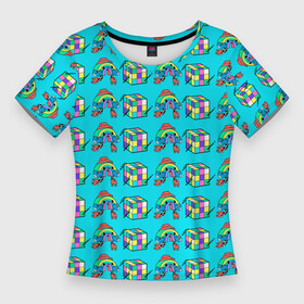 Женская футболка 3D Slim с принтом RAINBOW AND CUBE в Кировске,  |  | rainbow | кубик | позитив | радуга | ролики | цветной