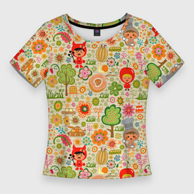 Женская футболка 3D Slim с принтом CHILDREN IN NATURE в Кировске,  |  | автомобиль | дети | игрушечный танк | лес | природа | птица | цветное | цветы