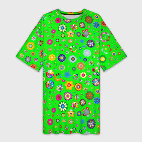 Платье-футболка 3D с принтом TEXTURE OF MULTICOLORED FLOWERS в Кировске,  |  | зеленый | коричневый | красный | розовый | синий | текстура | цветные