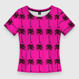 Женская футболка 3D Slim с принтом TEXTURE OF PALM TREES IN COLOR в Кировске,  |  | black | colored | деревья | пальмы | цветной | черный