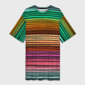 Платье-футболка 3D с принтом Multicolored thin stripes Разноцветные полосы в Кировске,  |  | multicolored | striped pattern | thin stripes | линии | полосатый узор | разноцветные полосы | разноцветный