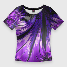 Женская футболка 3D Slim с принтом Неоновый фрактал черный с фиолетовым  Абстракция в Кировске,  |  | абстракция | геометрия | кислотный | металлик | неон | текстура | фиолетовый | фрактал | черный