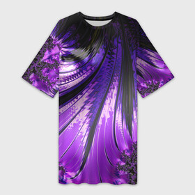 Платье-футболка 3D с принтом Неоновый фрактал черный с фиолетовым  Абстракция в Кировске,  |  | абстракция | геометрия | кислотный | металлик | неон | текстура | фиолетовый | фрактал | черный