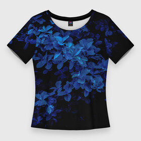 Женская футболка 3D Slim с принтом BLUE FLOWERS  Синие цветы в Кировске,  |  | blue | flower | flowers | plant | purple | весна | голубые цветы | куст | лепестки | летний | летняя | лето | лист | листок | листья | на каждый день | на лето | осень | поле | растение | синие цветы | флора | цветок