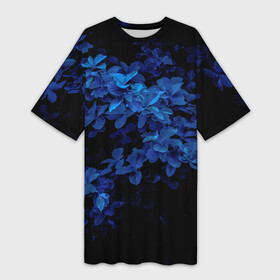 Платье-футболка 3D с принтом BLUE FLOWERS  Синие цветы в Кировске,  |  | blue | flower | flowers | plant | purple | весна | голубые цветы | куст | лепестки | летний | летняя | лето | лист | листок | листья | на каждый день | на лето | осень | поле | растение | синие цветы | флора | цветок
