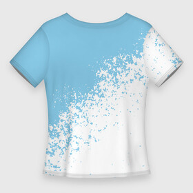 Женская футболка 3D Slim с принтом manchester city  белые брызги на голубом фоне в Кировске,  |  | city | club | footbal | logo | manchester | знак | клуб | логотип | логотипы | манчестер | символ | символы | сити | форма | футбол | футбольная | футбольный