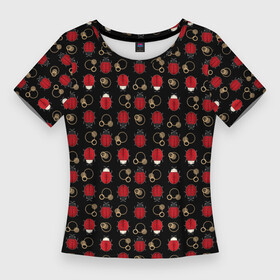 Женская футболка 3D Slim с принтом Красные Божьи коровки на черном фоне ladybug в Кировске,  |  | beetles | black | ladybug | red | божья коровка | детский | жуки | красный | черный