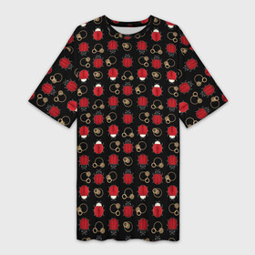 Платье-футболка 3D с принтом Красные Божьи коровки на черном фоне ladybug в Кировске,  |  | beetles | black | ladybug | red | божья коровка | детский | жуки | красный | черный
