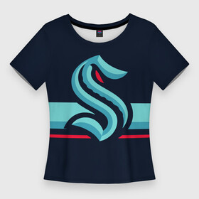 Женская футболка 3D Slim с принтом Сиэтл Кракен Форма в Кировске,  |  | nhl | seattle kraken | нхл | сиэтл кракен | хоккей