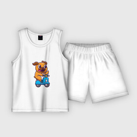 Детская пижама с шортами хлопок с принтом Бульдог на мотороллере в Кировске,  |  | animals | dog | бульдог | гав | друг | животные | мотороллер | мотоцикл | пёс | питомец | собака | собачка | щенок
