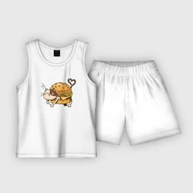 Детская пижама с шортами хлопок с принтом Кот  гамбургер в Кировске,  |  | бигмак | гамбургер | кот | котенок | кошка | мак | макдональдс