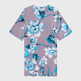 Платье-футболка 3D с принтом Летний стилизованный цветочный паттерн в Кировске,  |  | fashion | flowers | leaves | pattern | stylization | summer | лето | листья | мода | паттерн | стилизация | цветы
