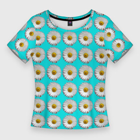 Женская футболка 3D Slim с принтом CHAMOMILE FLOWERS в Кировске,  |  | beautiful | floral | green | natural | nature | pattern | plant | spring | summer | white | yellow | белый | весна | желтый | зеленый | красивый | лето | натуральный | природа | растение | ромашка | узор | цветочный