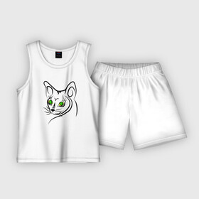 Детская пижама с шортами хлопок с принтом Зеленые глазки в Кировске,  |  | cat | котенок | котики | коты | кошки