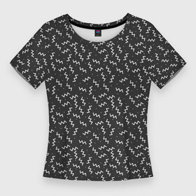 Женская футболка 3D Slim с принтом Неправильные Зигзаги На Чёрном Фоне в Кировске,  |  | abstraction | figure | geometry | isometric | pattern | shape | абстракция | геометрия | зигзаг | изометрический | узор | фигура | форма | чёрный