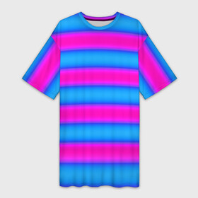 Платье-футболка 3D с принтом striped pattern яркий неоновый полосатый узор в Кировске,  |  | neon | striped pattern | горизонтальные полосы | полосатый узор | розовые полосы | синие полосы