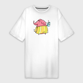 Платье-футболка хлопок с принтом Слониха с кофе в Кировске,  |  | кофе | слон | слон в юбке | слоненок | слониха