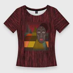 Женская футболка 3D Slim с принтом Африканская маска African mask ethnic illustration в Кировске,  |  | Тематика изображения на принте: african | african mask | ethnic | африканский маска | маска | черно красный | этнический