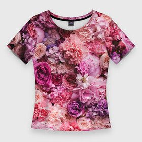 Женская футболка 3D Slim с принтом BOUQUET OF VARIOUS FLOWERS в Кировске,  |  | carnations | flora | pink | plants | roses | spring | summer | весна | гвоздики | лето | растения | розовый | розы | флора