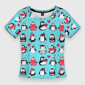 Женская футболка 3D Slim с принтом PENGUINS ON THE POSITIVE в Кировске,  |  | animals | bird | black | charming | funny | kid | winter | животные | забавный | зима | малыш | очаровательный | птица | черный