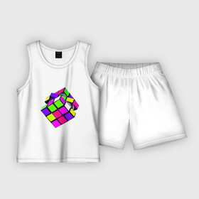 Детская пижама с шортами хлопок с принтом Кубик Рубика маслом в Кировске,  |  | игра | игрушка | квадрат | кислотный | куб | кубик | кубик рубика | математика | яркий | ярко