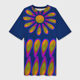 Платье-футболка 3D с принтом Голографические капли на синем фоне в Кировске,  |  | голограмма | капли | узор | цветной | цветок