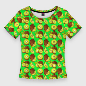 Женская футболка 3D Slim с принтом SLICED KIWI в Кировске,  |  | brown | delicious | exotic | fruit | green | kiwi | вкусный | зеленый | киви | коричневый | плод | экзотический