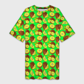 Платье-футболка 3D с принтом SLICED KIWI в Кировске,  |  | brown | delicious | exotic | fruit | green | kiwi | вкусный | зеленый | киви | коричневый | плод | экзотический