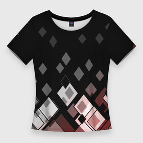 Женская футболка 3D Slim с принтом Geometric pattern черно коричневый узор Ромбы в Кировске,  |  | geometric pattern | rhombuses | геометрический узор | коричневый | ромбы | современный | черной фон