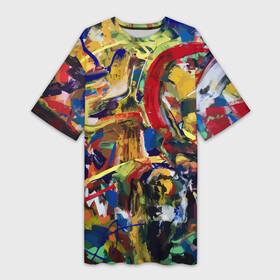 Платье-футболка 3D с принтом Смелые экспрессивные мазки краски в Кировске,  |  | abstraction | color | expression | fashion | paint | smear | абстракция | авангард | краска | мазок | мода | цвет | экспрессия