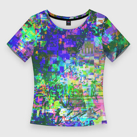 Женская футболка 3D Slim с принтом Красочный авангардный глитч  Экспрессия в Кировске,  |  | abstraction | expression | fashion | glitch | neon | pattern | vanguard | абстракция | авангард | глитч | мода | неон | паттерн | экспрессия