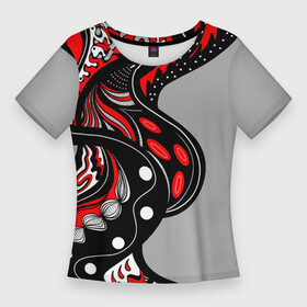 Женская футболка 3D Slim с принтом Красно чёрные дудлы в Кировске,  |  | абстракция | геометрический | геометрия | графический | дудлинг | дудлы | змеи | красно черный | ленты | узор | черви | червяки | черно белый