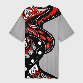Платье-футболка 3D с принтом Красно чёрные дудлы в Кировске,  |  | абстракция | геометрический | геометрия | графический | дудлинг | дудлы | змеи | красно черный | ленты | узор | черви | червяки | черно белый