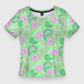 Женская футболка 3D Slim с принтом Turkish cucumber green background в Кировске,  |  | green background | turkish cucumber | в горошек | зеленый | зеленый узор | розовый и зеленый | турецкие огурцы