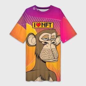 Платье-футболка 3D с принтом Ape coin i love NFT в Кировске,  |  | ape | ape coin | crypto | i love nft | nft | биткоин | биток | крипта | криптовалюта | нфт | обезьяна | обезьянка