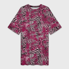 Платье-футболка 3D с принтом Тигровый леопардовый гранж в Кировске,  |  | abstract | grunge | leopard | leopard skin | spott | striped | teaser skin | tiger | абстрактный | бордовый | вишневый | гранжевый | леопардовый | полосатый | пятнистый | текстурированный | тигровый | черный