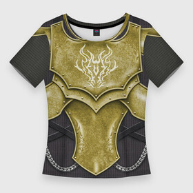 Женская футболка 3D Slim с принтом Доспех рыцаря Золотого дракона в Кировске,  |  | dragon | gold | броня | доспех | дракон | золотой дракон | кираса | нагрудник | реконструкция