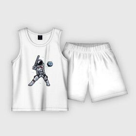 Детская пижама с шортами хлопок с принтом Космонавт играет в бейсбол планетой в Кировске,  |  | бейсбол | игра с мячом | космонавт | космос | планеты