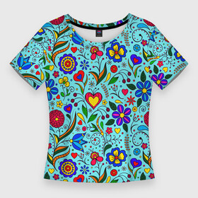 Женская футболка 3D Slim с принтом FLOWER PALETTE в Кировске,  |  | beautiful | blue | botanical | daisy | floral | green | leaves | nature | patt | pink | plants | spring | summer | watercolor | yellow | акварель | ботанический | весна | желтый | зеленый | красивый | лето | листья | маргаритка | природа | растения | розо