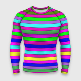 Мужской рашгард 3D с принтом Multicolored neon bright stripes в Кировске,  |  | bright stripes | multicolored | neon | stripes | неоновые полосы | полосатый узор | яркие полосы