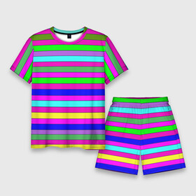 Мужской костюм с шортами 3D с принтом Multicolored neon bright stripes в Кировске,  |  | bright stripes | multicolored | neon | stripes | неоновые полосы | полосатый узор | яркие полосы