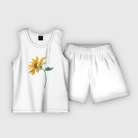 Детская пижама с шортами хлопок с принтом Branch With a Sunflower (Подсолнух) в Кировске,  |  | ботаника | винтаж | картина | классика | книга | минимализм | подсолнух | природа | флора | цветы