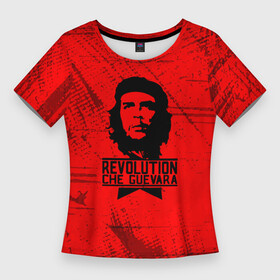 Женская футболка 3D Slim с принтом Че Гевара  на красном фоне в Кировске,  |  | anarchy | che | che guevara | comandante | hasta la victoria siempre | анархия | гевара | до победы всегда | историческая личность | комунист | куба | революция | социализм | фидель кастро | че | че гевара | эрнесто