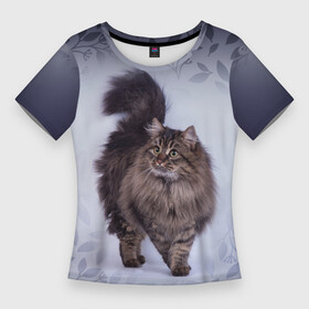 Женская футболка 3D Slim с принтом Красивый сибирский котик в Кировске,  |  | cat | pussy | киса | кися | котик | котэ | кошка | кошки | пушистик | сибирская кошка | сибирский | сибирь