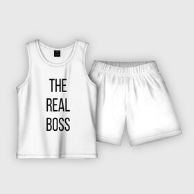 Детская пижама с шортами хлопок с принтом The real boss в Кировске,  |  | boss | real boss | бизнесмен | главный начальник | директор | коллега | начальник | начальство | работа | руководитель | руководство | шеф