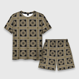 Мужской костюм с шортами 3D с принтом Классические узоры Золотые квадраты в Кировске,  |  | абстрактные | абстракция | геометрия | классика | классические | нейтральные | спокойные | узор | узоры