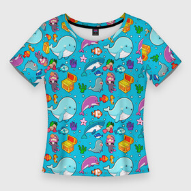 Женская футболка 3D Slim с принтом SEA DIVING в Кировске,  |  | blue | diver | fish | m | ocean | snorkeling | water | whale | аквалангист | акула | вода | дайвер | дайвинг | животные | кит | море | морская жизнь | морская звезда | морской | морской конек | морской котик | океан | погружение